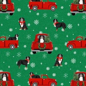 bernese mountain dog christmas truck fabric - red christmas truck - green