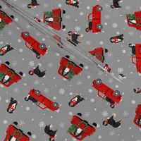 bernese mountain dog christmas truck fabric - red christmas truck - grey