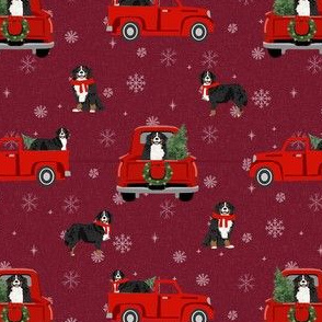 bernese mountain dog christmas truck fabric - red christmas truck - burgundy