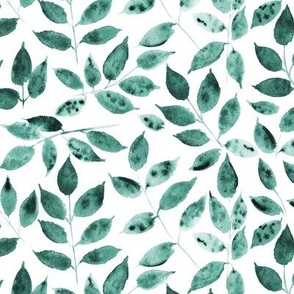 Emerald Silence in the forest - watercolor leaves - nature leaf pattern p310-10