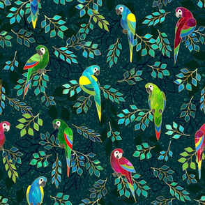 Gilded Macaws on Jade Green by ArtfulFreddy