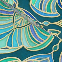 Dark Teal, Emerald and Blue Art Deco Fans - large