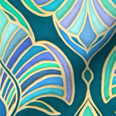 Dark Teal, Emerald and Blue Art Deco Fans - large