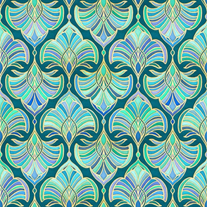 Dark Teal, Emerald and Blue Art Deco Fans - medium