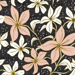 Lilium - Floral Charcoal Black & Blush Pink Regular Scale 