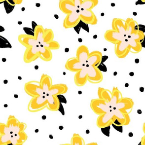 Gold Yellow Doodle Florals