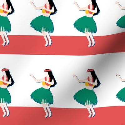 Red Stripes With Hula Girls