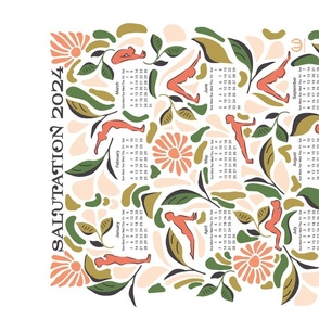 Happy New You- Salutation 2024- Surya Namaskar- Salute to Sun in a Garden- 12 Yoga Poses- Tea Towel Calendar