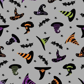 witches hat fabric - halloween fabric - grey multi