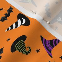 witches hat fabric - halloween fabric - orange multi