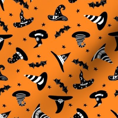 witches hat fabric - halloween fabric - orange