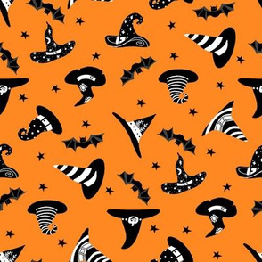 witches hat fabric - halloween fabric - orange