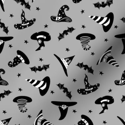 witches hat fabric - halloween fabric - grey