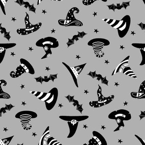 witches hat fabric - halloween fabric - grey