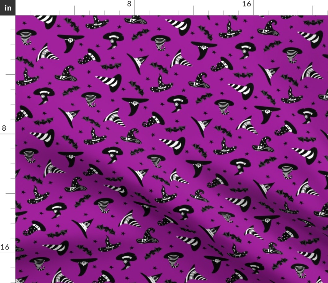 witches hat fabric - halloween fabric - purple