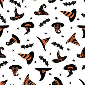 witches hat fabric - halloween fabric - orange and white