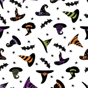 witches hat fabric - halloween fabric - white