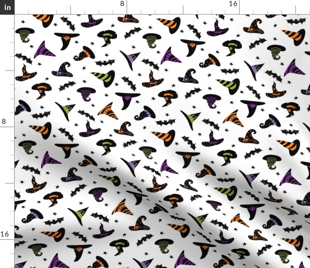 witches hat fabric - halloween fabric - white