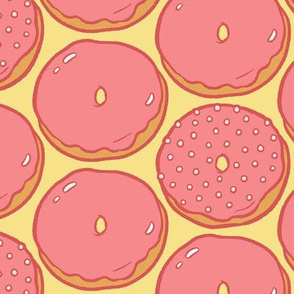 Pink Glazed Doughnut Rounds on Yellow - Large