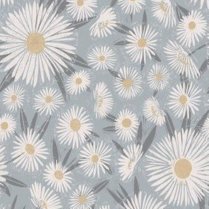 daisy pattern fabric - dusty blue