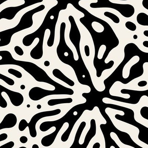 Black and Off White Coral Ocean Beach Coral Pattern, Nautical Beach Pattern