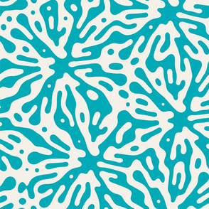 Teal and Off White Beach Coral Pattern 3 Teal and Cream-01