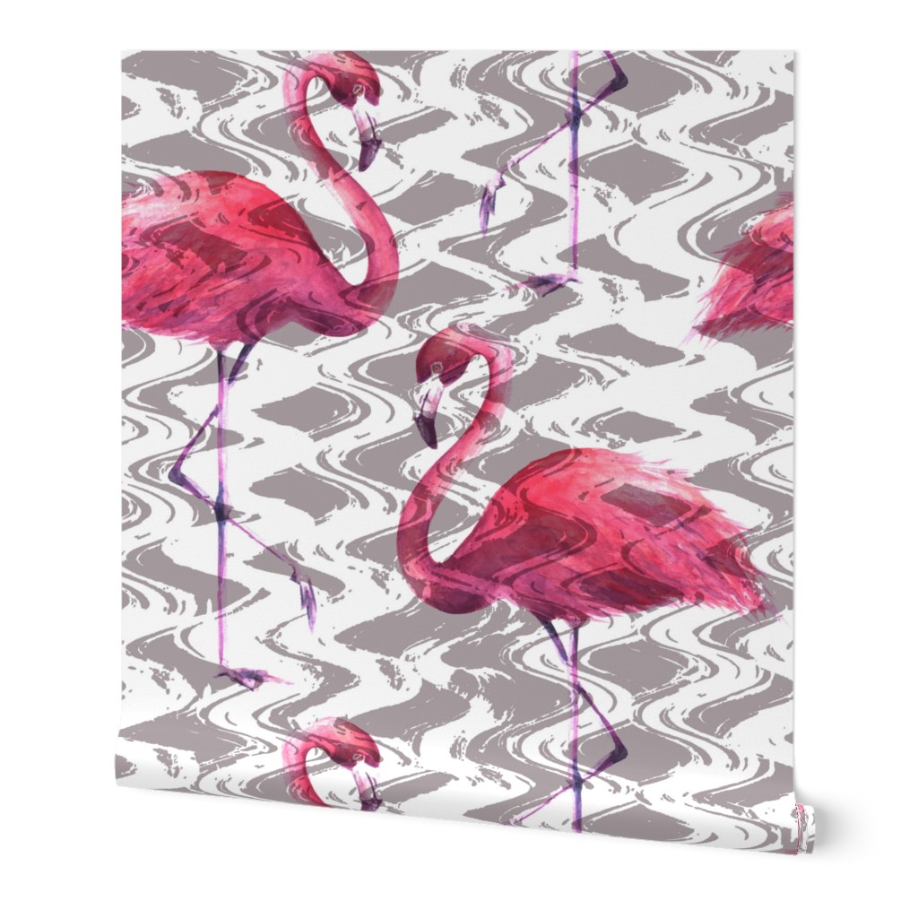 pink flamingos and wavy lines