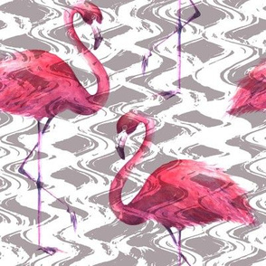 pink flamingos and wavy lines