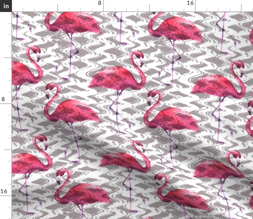 pink flamingos and wavy lines