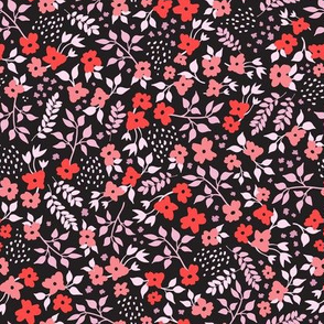 Ditsy Floral - Black and Red