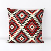 Boho Kilim diamonds red black gray cream Aztec