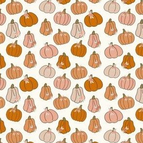 TINY halloween pumpkins floral - muted colors fabric -cream 