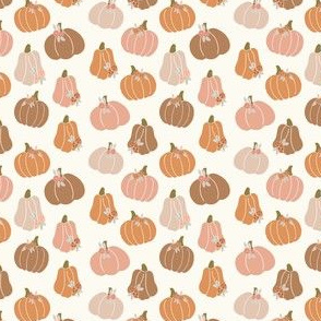 TINY halloween pumpkins floral - muted colors fabric -cream no black