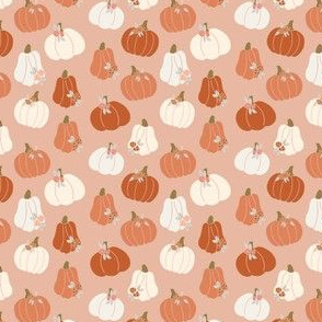 TINY halloween pumpkins floral - muted colors fabric - blush peach