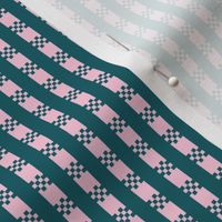 JP1 - Miniature - Art Deco Checked Stripe in Aquamarine and Pink