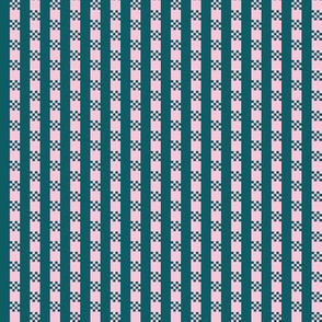 JP1 - Miniature - Art Deco Checked Stripe in Aquamarine and Pink