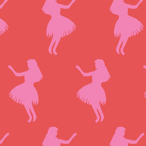 Pink Hula Girls On Red - Large Scale
