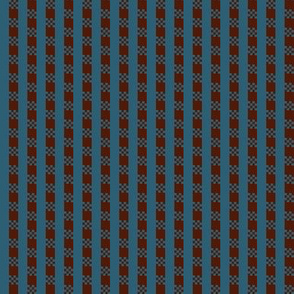 JP3 - Miniature - Art Deco Checked Stripes in  Aquamarine and Rust Brown