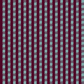 JP8  -  Miniature - Art Deco Checked Stripes in Burgundy and Teal