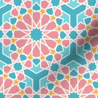 Islamic geometrics blue pink white pastel