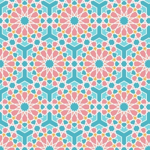 Islamic geometrics blue pink white pastel