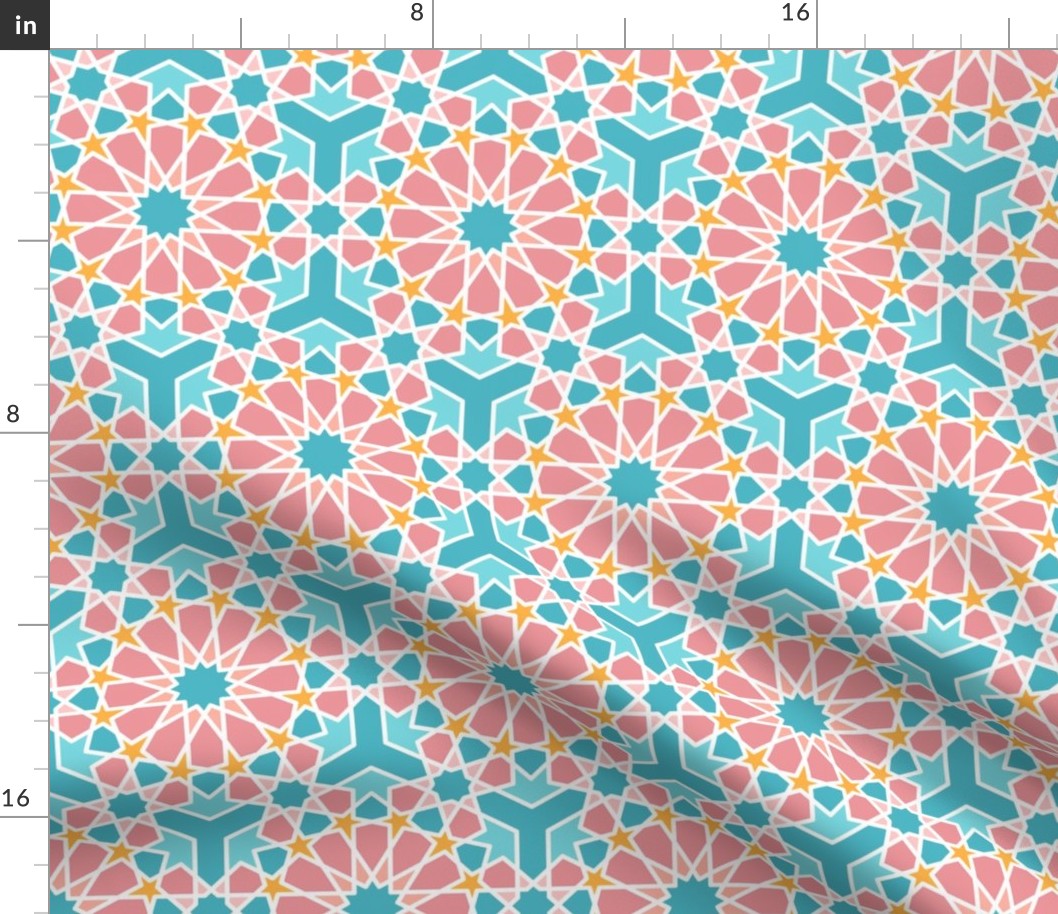 Islamic geometrics blue pink white pastel