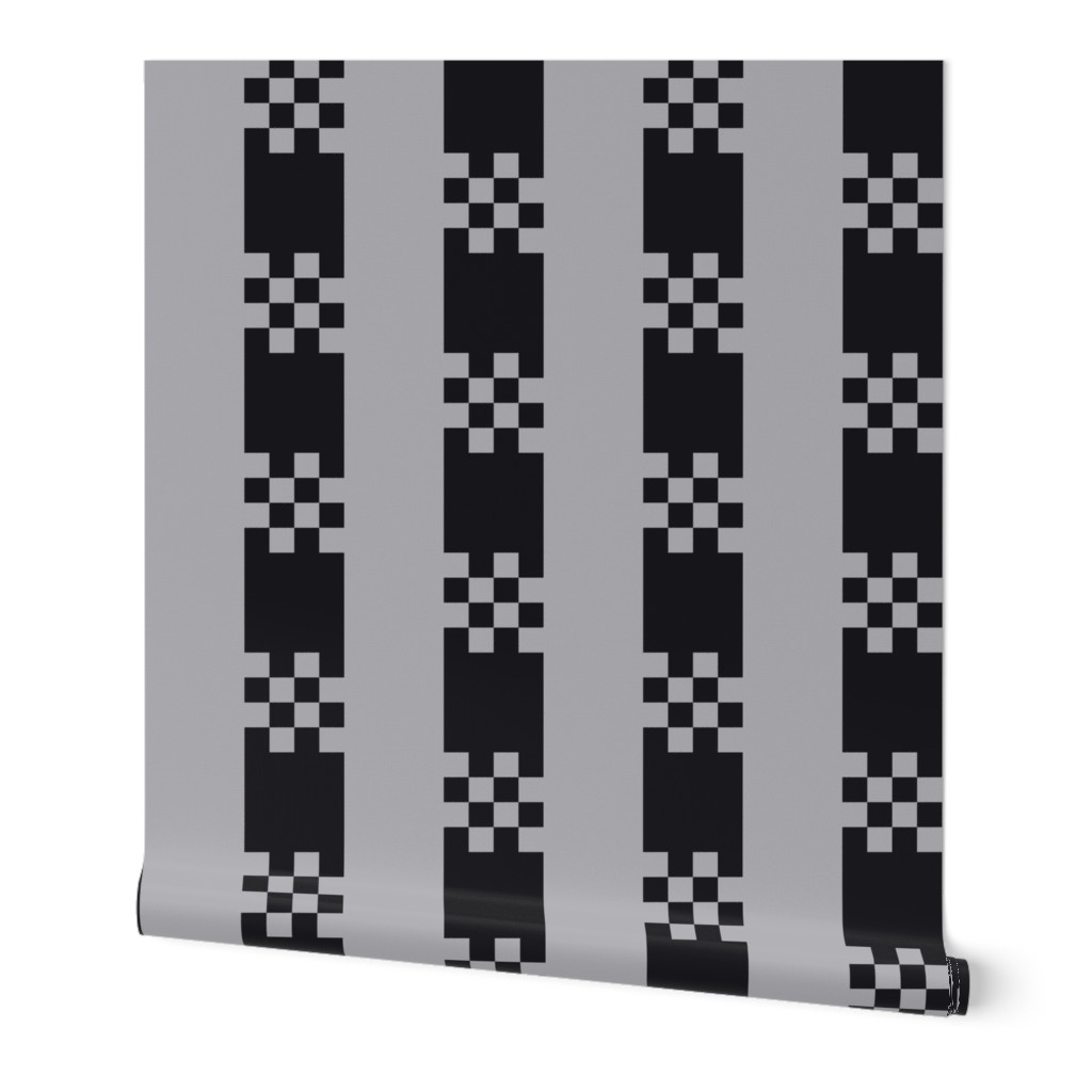 JP23 - Miniature - Art Deco Checked Stripes in Charcoal and Light Grey