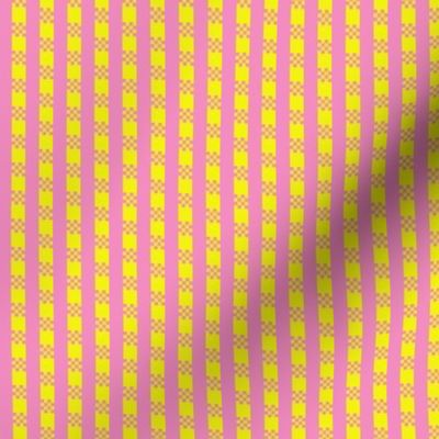 JP26 - Miniature -  Art Deco Checked Stripes in Vivid Yellow and  Pink