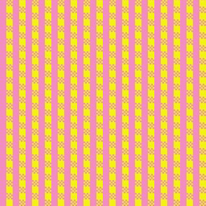 JP26 - Miniature -  Art Deco Checked Stripes in Vivid Yellow and  Pink