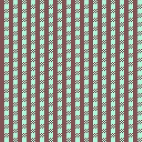 JP28 - Miniature - Art Deco Checked Stripes in Chocolate Mint aka  Brown and Mint Green Pastel