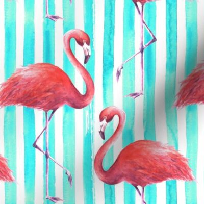 pink flamingos and teal stripes