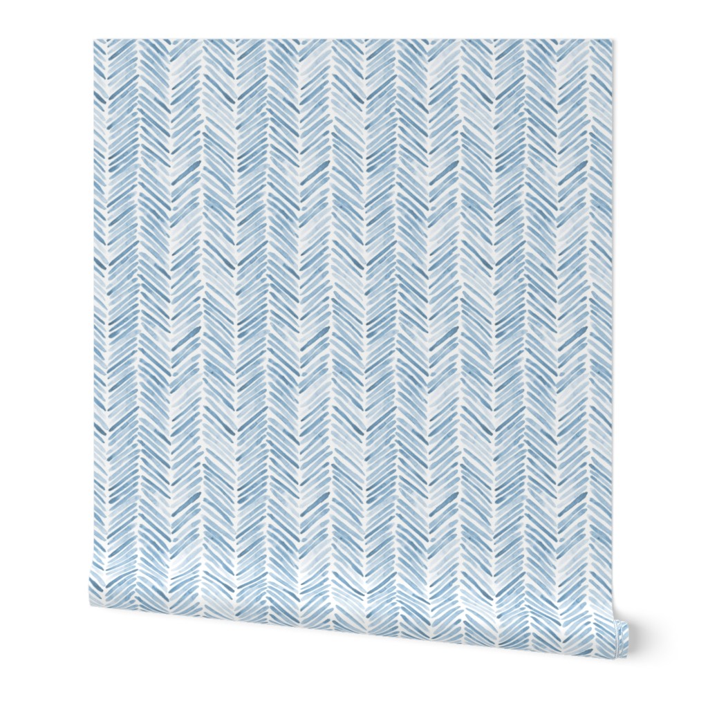 Baby blue herringbone - watercolor brush stroke abstract geometric painted pattern