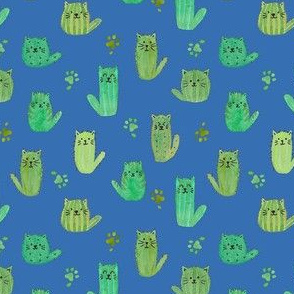 Micro cat-cus! Cactus cats and paws on BLUE