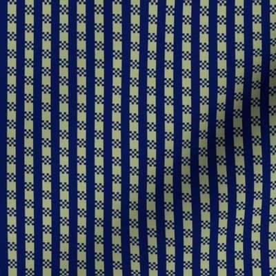 JP31 - Miniature - Art Deco Checked Stripes in Navy and Pastel Olive